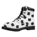 Black And White Cat Pattern Print Padded Collar Lace Up Boots
