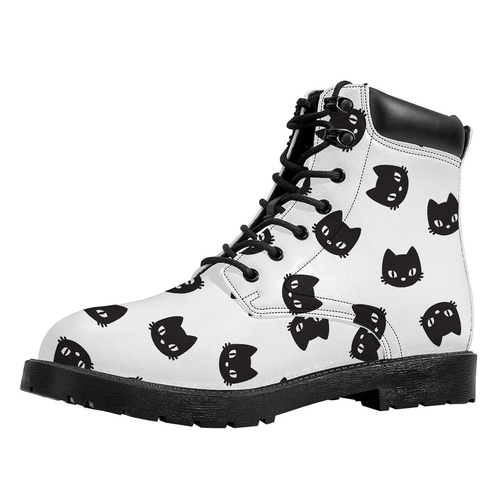 Black And White Cat Pattern Print Work Boots