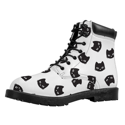 Black And White Cat Pattern Print Work Boots