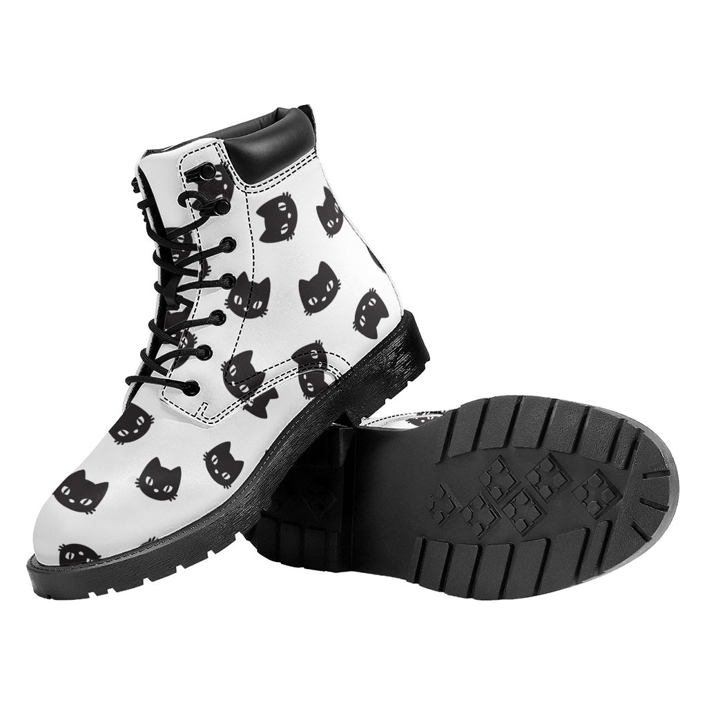 Black And White Cat Pattern Print Work Boots