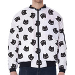 Black And White Cat Pattern Print Zip Sleeve Bomber Jacket