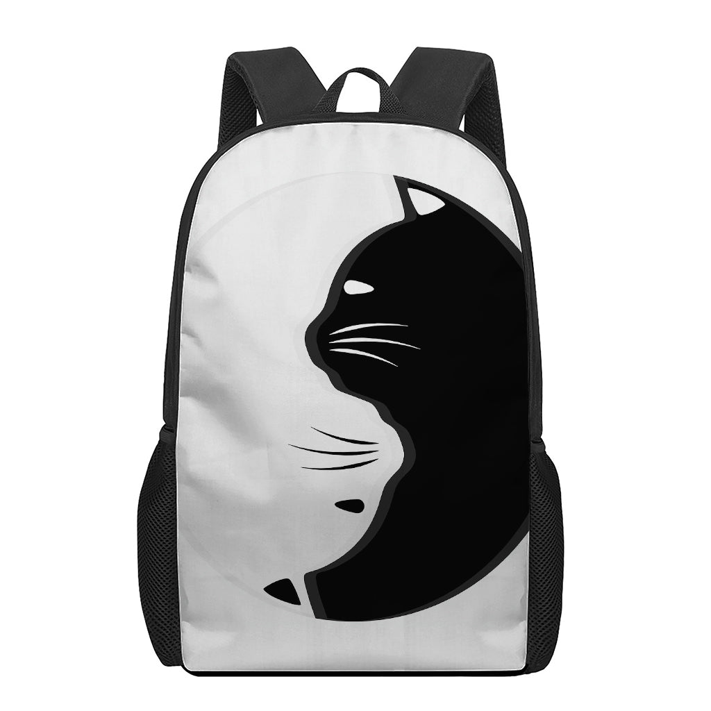 Black And White Cat Yin Yang Print 17 Inch Backpack
