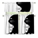 Black And White Cat Yin Yang Print 3 Piece Kitchen Curtains