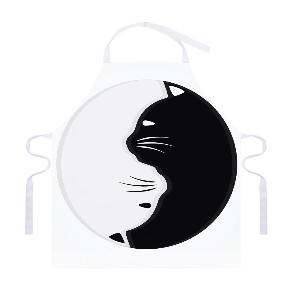 Black And White Cat Yin Yang Print Adjustable Apron