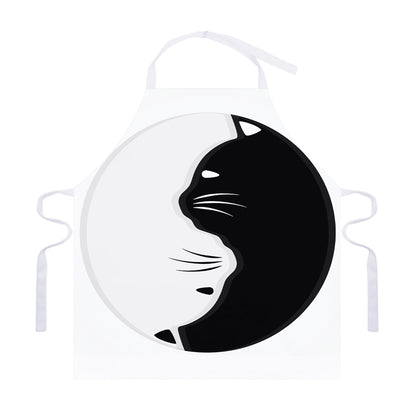 Black And White Cat Yin Yang Print Adjustable Apron