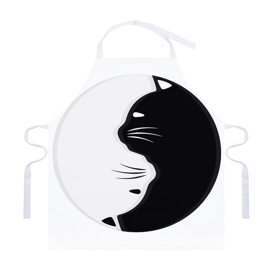 Black And White Cat Yin Yang Print Adjustable Apron
