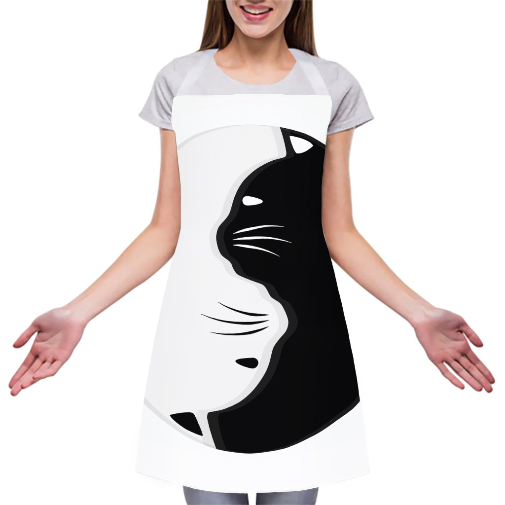 Black And White Cat Yin Yang Print Adjustable Apron