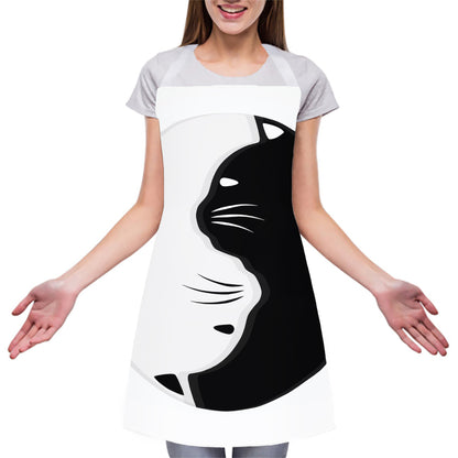 Black And White Cat Yin Yang Print Adjustable Apron