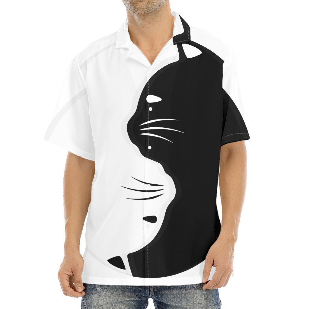 Black And White Cat Yin Yang Print Aloha Shirt