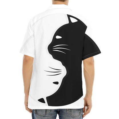 Black And White Cat Yin Yang Print Aloha Shirt