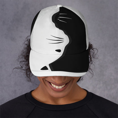 Black And White Cat Yin Yang Print Baseball Cap