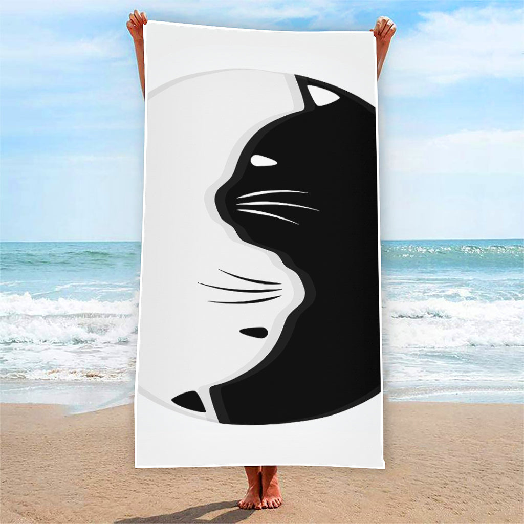 Black And White Cat Yin Yang Print Beach Towel