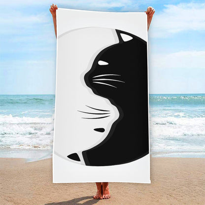 Black And White Cat Yin Yang Print Beach Towel