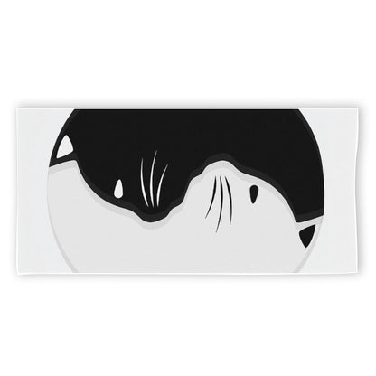 Black And White Cat Yin Yang Print Beach Towel