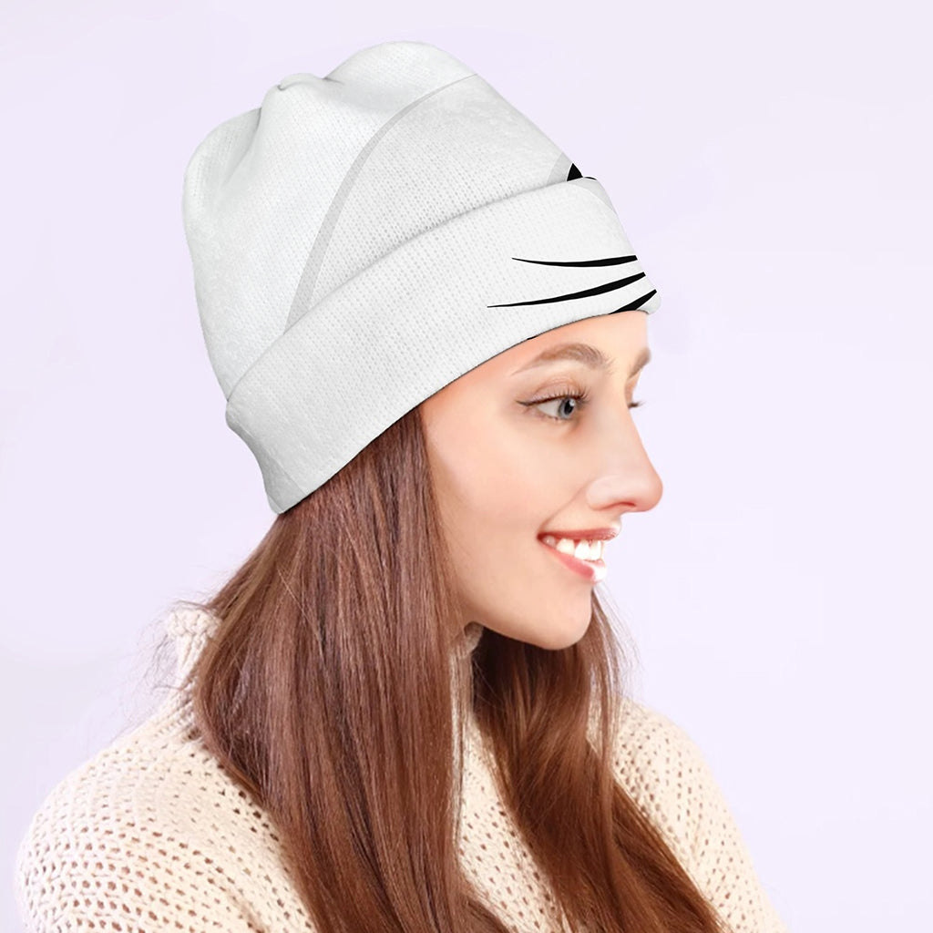 Black And White Cat Yin Yang Print Beanie