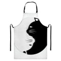 Black And White Cat Yin Yang Print Bib Apron With Pocket