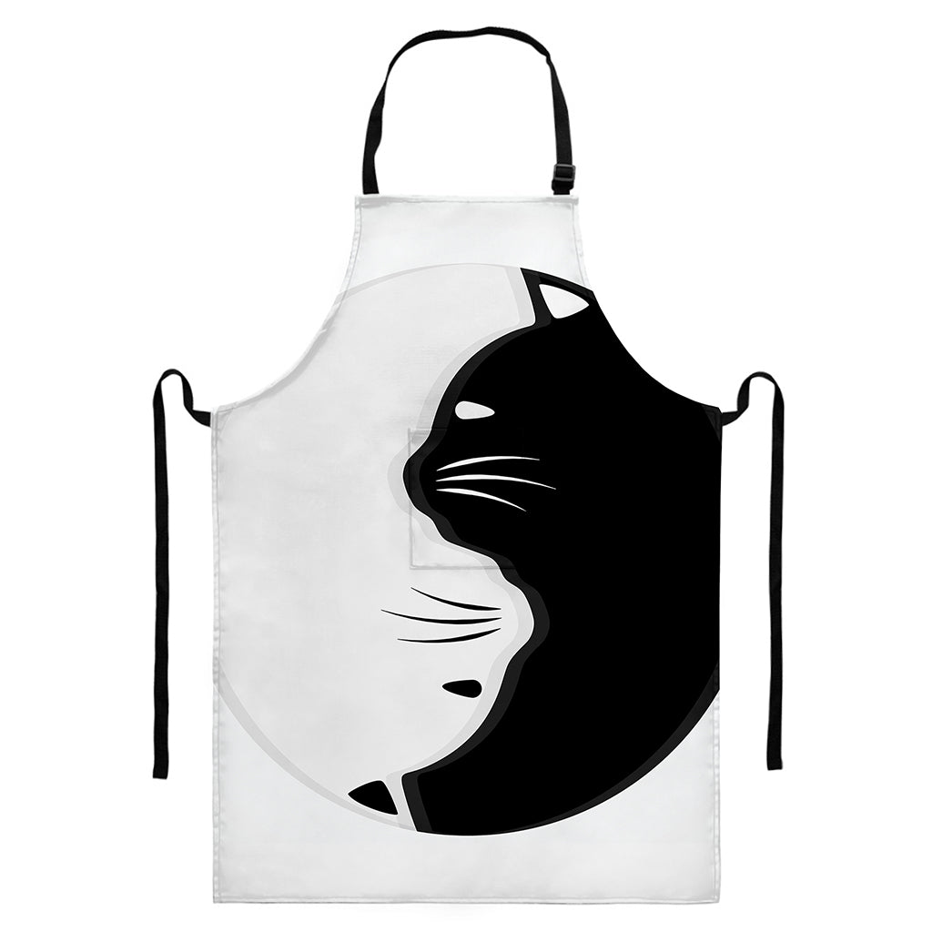Black And White Cat Yin Yang Print Bib Apron With Pocket