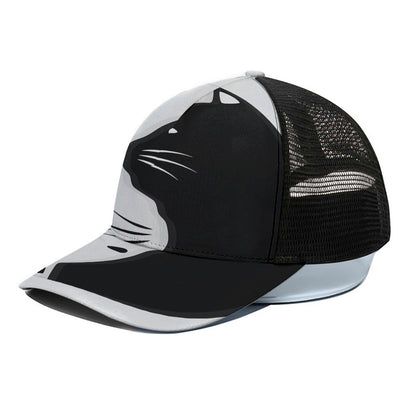 Black And White Cat Yin Yang Print Black Mesh Trucker Cap