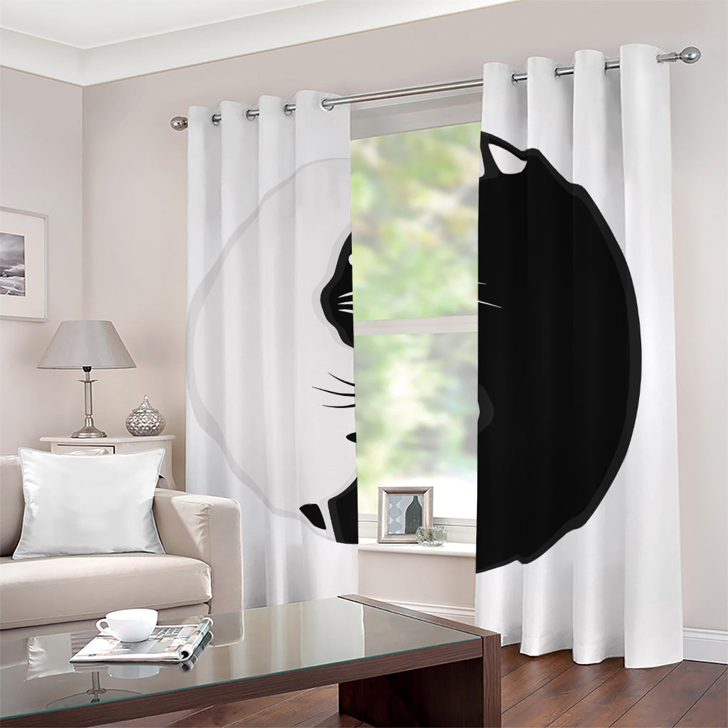 Black And White Cat Yin Yang Print Blackout Grommet Curtains
