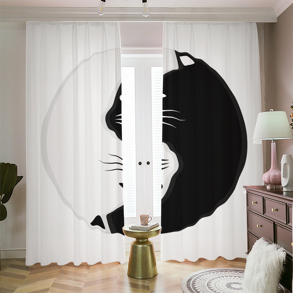 Black And White Cat Yin Yang Print Blackout Pencil Pleat Curtains