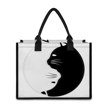 Black And White Cat Yin Yang Print Canvas Tote Bag