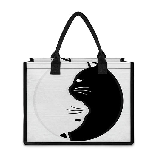 Black And White Cat Yin Yang Print Canvas Tote Bag