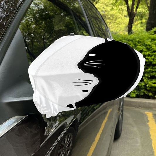 Black And White Cat Yin Yang Print Car Side Mirror Covers