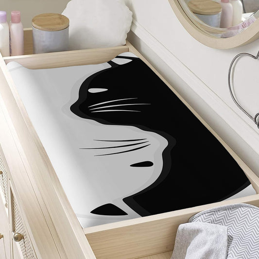 Black And White Cat Yin Yang Print Changing Pad Cover