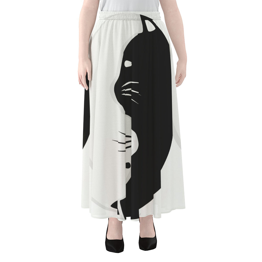 Black And White Cat Yin Yang Print Chiffon Maxi Skirt