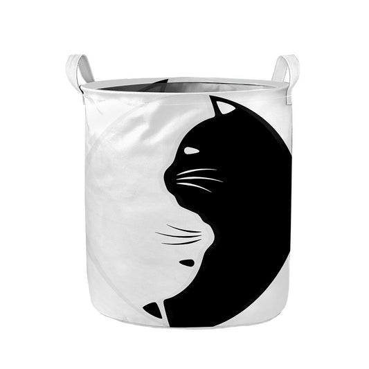 Black And White Cat Yin Yang Print Collapsible Laundry Basket