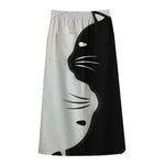 Black And White Cat Yin Yang Print Cotton Front Slit Maxi Skirt