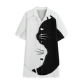 Black And White Cat Yin Yang Print Cotton Hawaiian Shirt