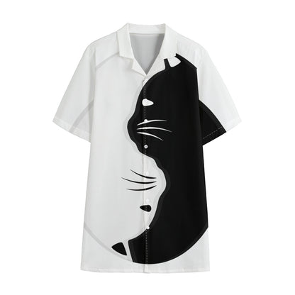 Black And White Cat Yin Yang Print Cotton Hawaiian Shirt
