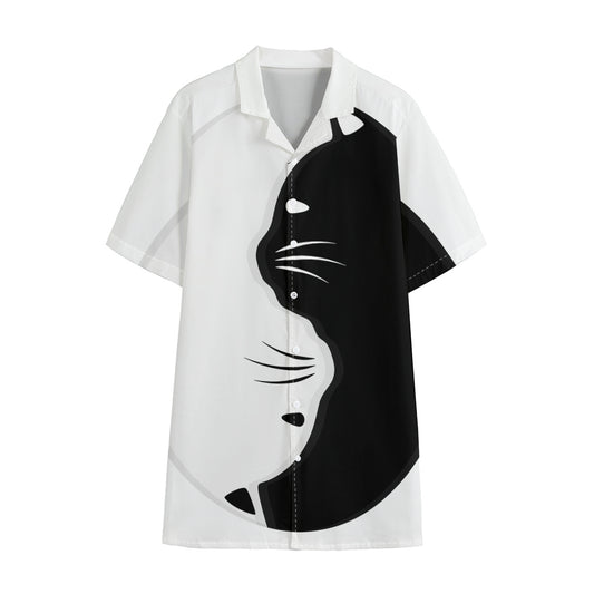 Black And White Cat Yin Yang Print Cotton Hawaiian Shirt