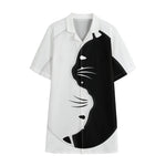 Black And White Cat Yin Yang Print Cotton Hawaiian Shirt