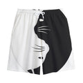 Black And White Cat Yin Yang Print Cotton Shorts