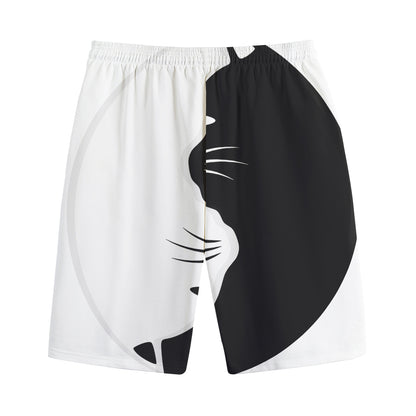 Black And White Cat Yin Yang Print Cotton Shorts