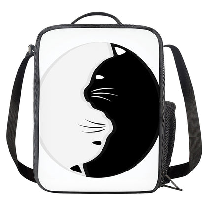 Black And White Cat Yin Yang Print Crossbody Lunch Bag