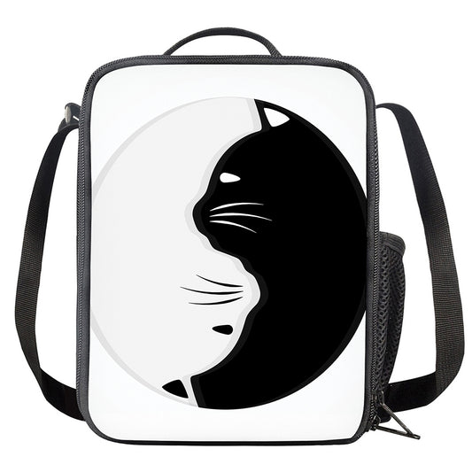 Black And White Cat Yin Yang Print Crossbody Lunch Bag