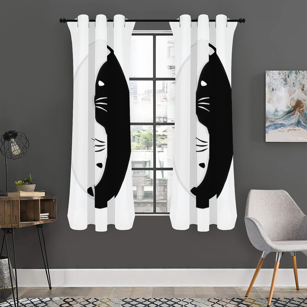 Black And White Cat Yin Yang Print Curtain