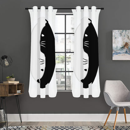 Black And White Cat Yin Yang Print Curtain