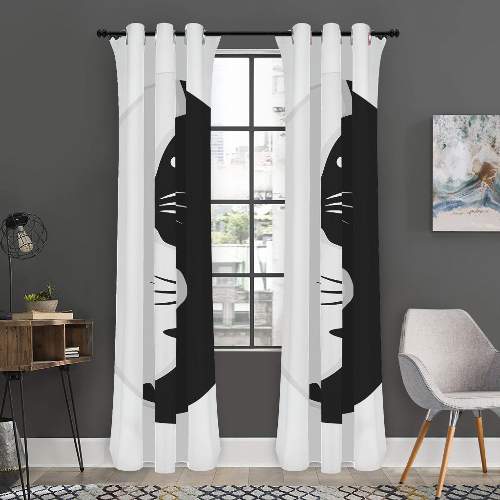 Black And White Cat Yin Yang Print Curtain