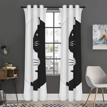 Black And White Cat Yin Yang Print Curtain
