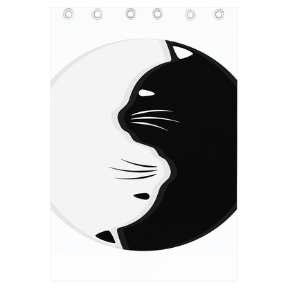 Black And White Cat Yin Yang Print Curtain