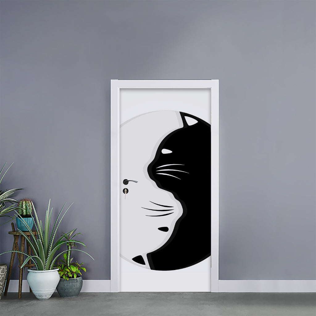 Black And White Cat Yin Yang Print Door Sticker