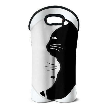 Black And White Cat Yin Yang Print Double Neoprene Wine Tote