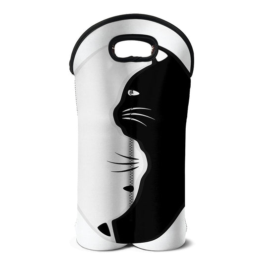 Black And White Cat Yin Yang Print Double Neoprene Wine Tote