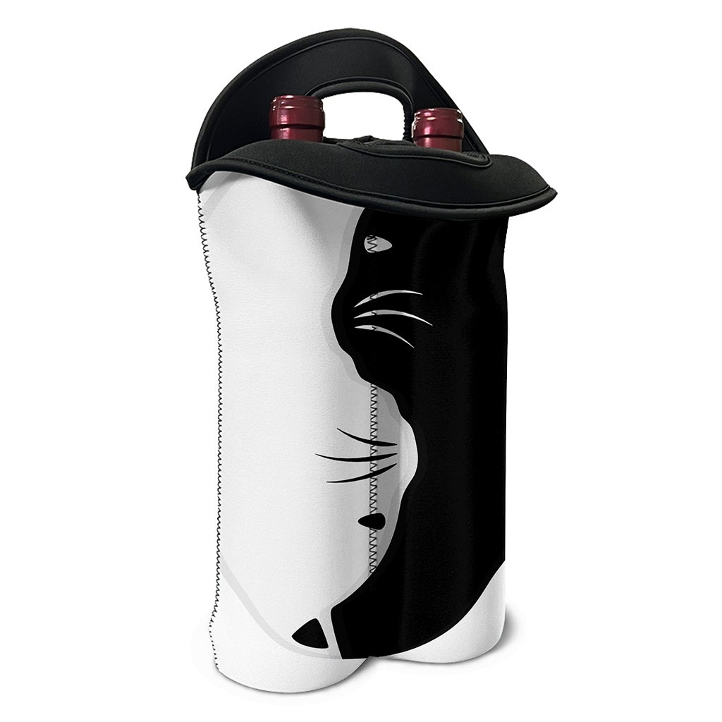Black And White Cat Yin Yang Print Double Neoprene Wine Tote