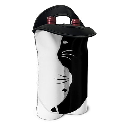 Black And White Cat Yin Yang Print Double Neoprene Wine Tote