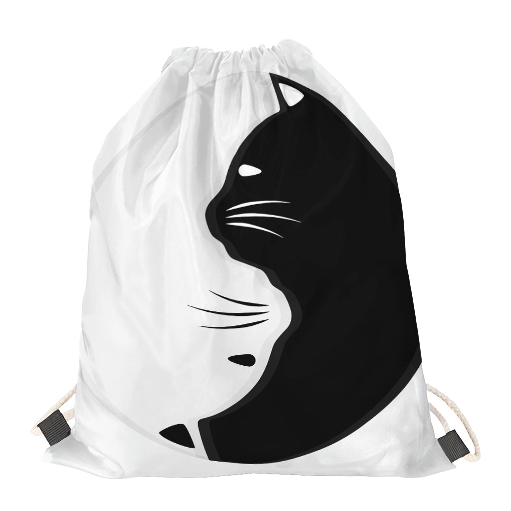 Black And White Cat Yin Yang Print Drawstring Bag